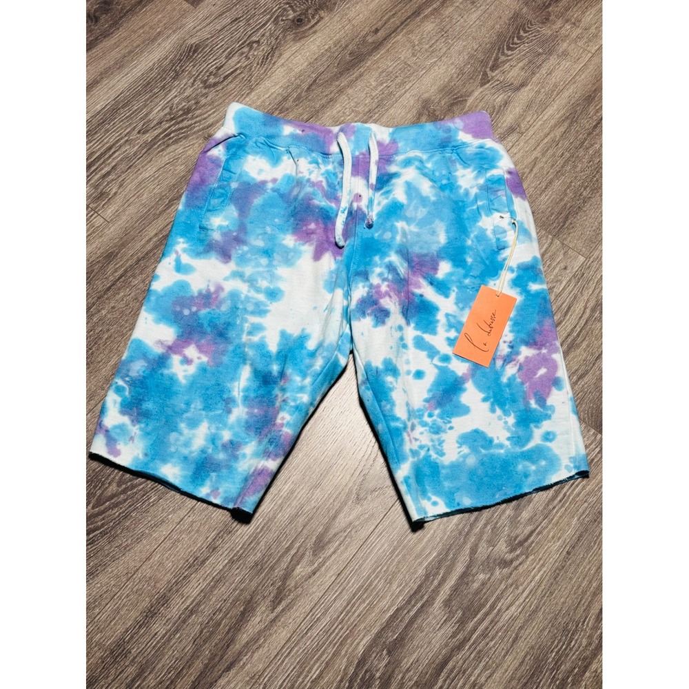 La Detresse Blueberry Tie Dye Sweat Shorts Women Large NWT Raw Hem Fleece